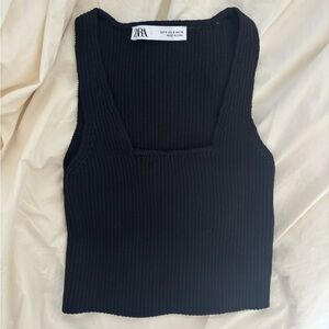 Zara Black Ribbed Square Neck Women's Tank Shirt Top 🖤